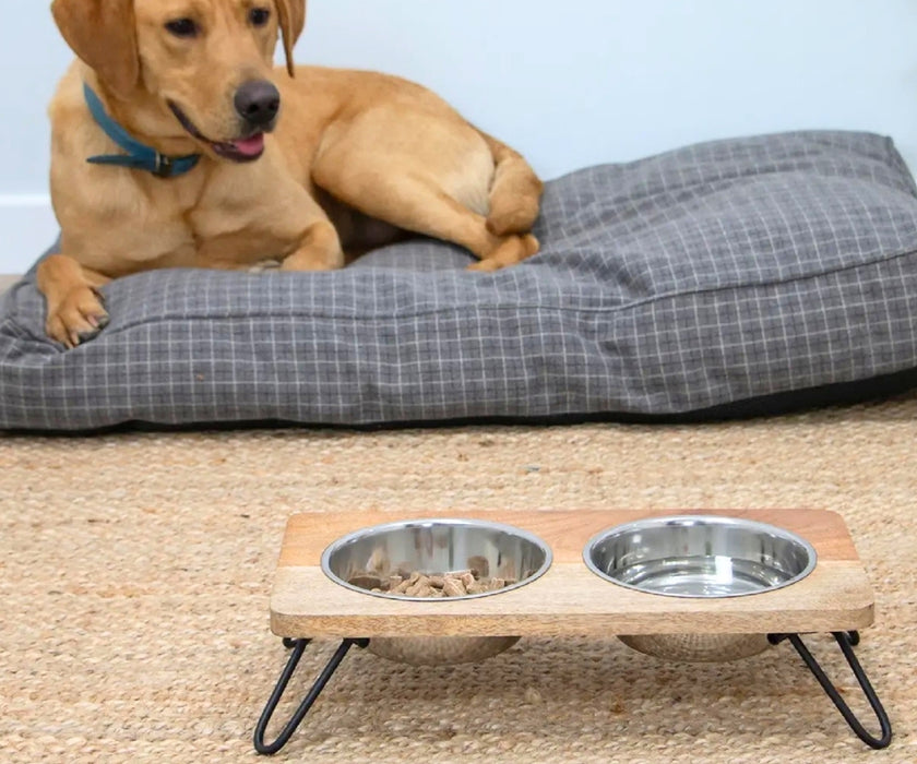 Ancol Raised Dog Feeder - Elevated Stainless Steel Bowls with Wooden Platform for Better Digestion 460ml or 880ml