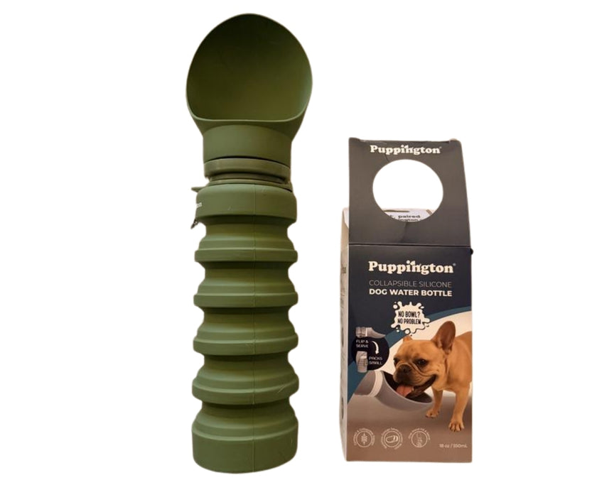Dog Travel Water Bottle by Puppington - Leakproof Collapsible Bottle with Built-In Drinking Bowl 550ml