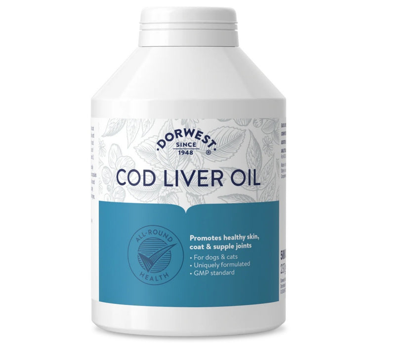 Dorwest Cod Liver Oil Capsules for Dogs - Omega 3 for Healthy Joints & Bones 100 or 200 Capsules